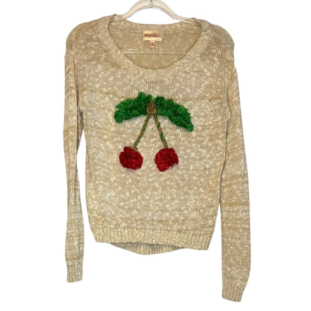 Marilyn Monroe Cherry Sweater Cream Knit Fruit Graphic Retro Pinup Style S